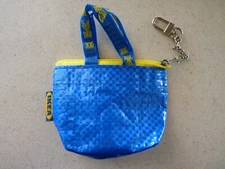 IKEA Knolig Mini Blue Zippered Shopping Tote Keychain