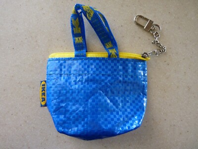 IKEA Knolig Mini Blue Zippered Shopping Tote Keychain