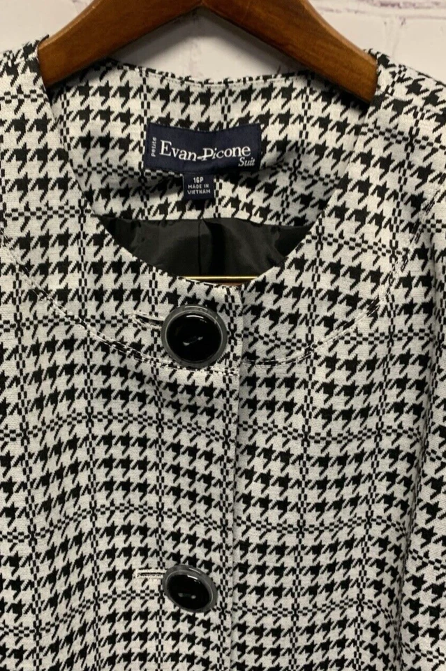 Evan Picone Petite 16P Blazer Jacket Suit Separate Black/White Houndstooth Women - Image 3 of 4