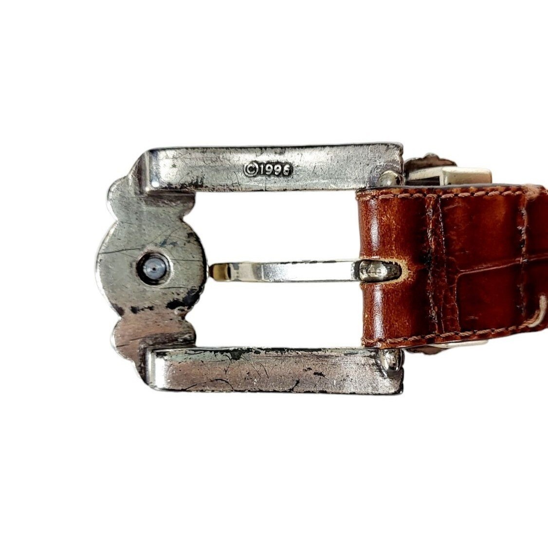 Vintage Brighton Museum Croc Embossed Leather Silver/Gold Brass Hardware… Brighton 1995 Size M Museum Collection Womens Black Croc  main image 3