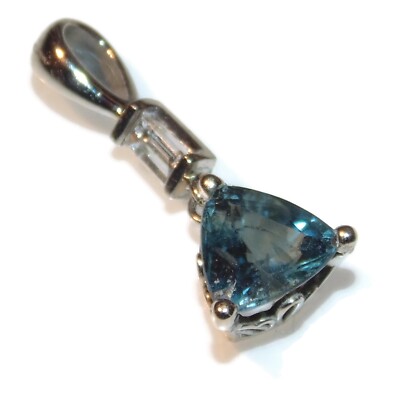 Estate Green Blue 1.00 ct Trillion Cut Sapphire Diamond 14K White Gold Pendant