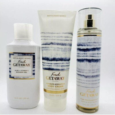 3 PCS BATH & BODY WORKS FRESH GETAWAY SHOWER GEL, BODY CREAM & FRAGRANCE MIST