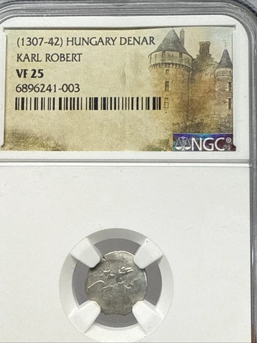 *MEDIEVAL SILVER* King Charles I (Karl Robert) 1307-1342 Hungary Denar NGC VF25