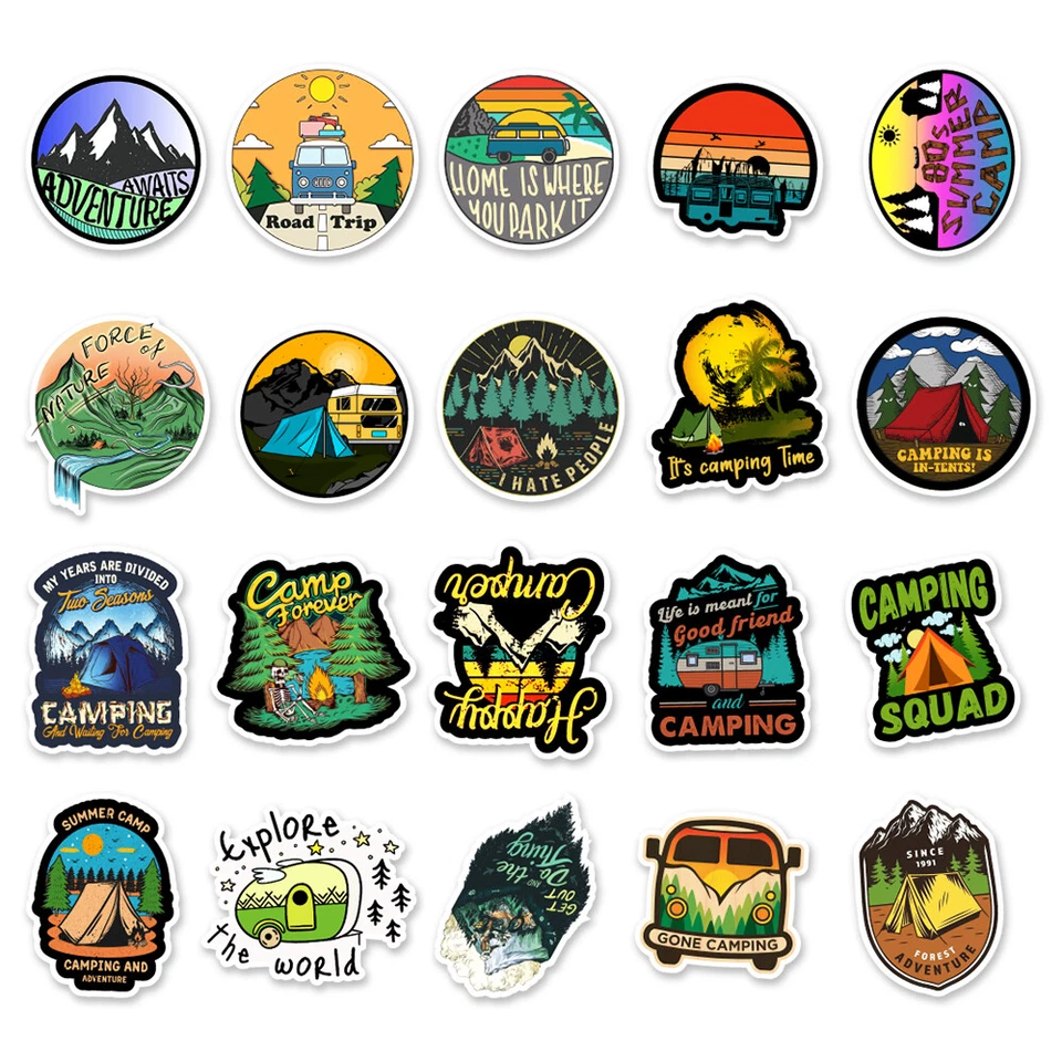 50 peças adesivos de vinil à prova d'água acampamento ao ar livre caminhada viagem bagagem telefone carro - Imagem 4 de 4