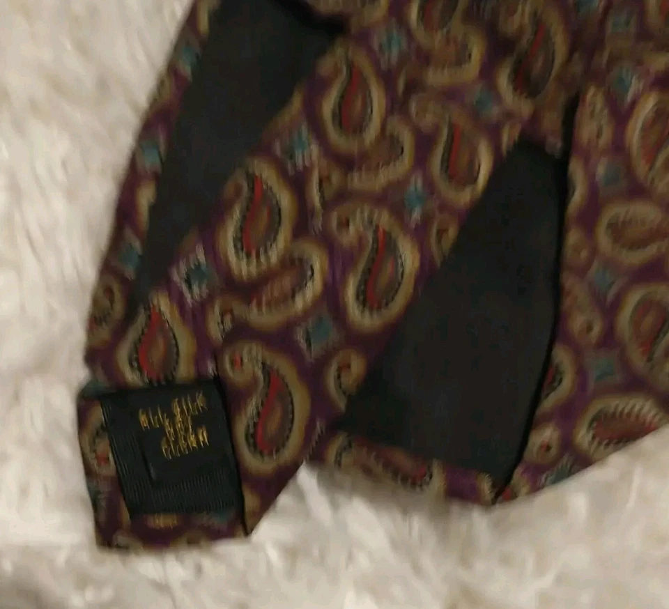 Corbata Karl Lagerfeld seda cachemira púrpura/verde hecha en EE. UU. de lujo 56" X 4" Foto 3 de 4