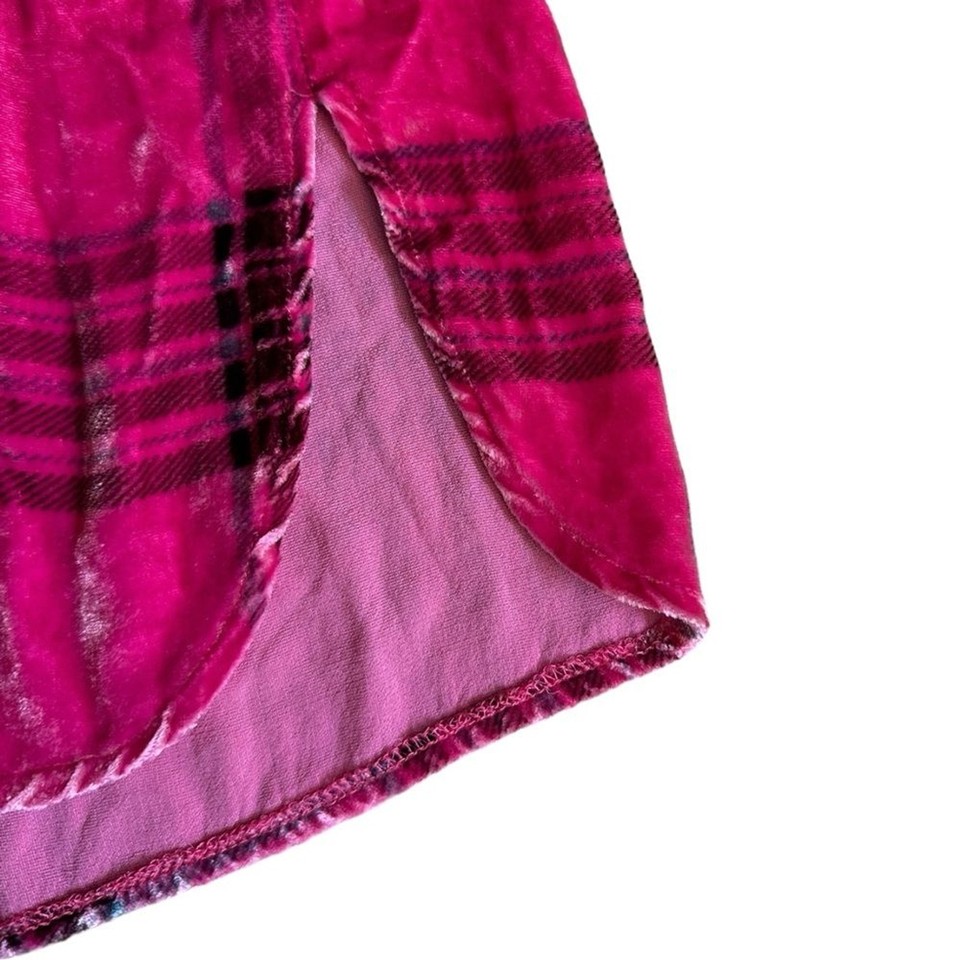 Soft Surroundings Shirt S Pink Velvet Silk Blend Plaid Print Barbie