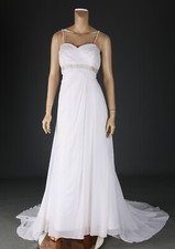 David's Bridal WG3078 White Chiffon Empire Waist Beaded Wedding Dress sz 14