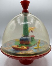 Vintage LBZ Wind-Up Spinning Dome Toy   Western Germany Water Scene