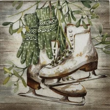 Two Individual paper beverage napkins decoupage Christmas Ice Skates Winter