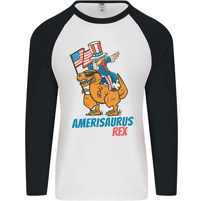 Amerisaurus T-Rex Dabbing Uncle Sam USA Herren L/S Baseball Maglietta