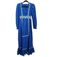 Vtg 70s Homemade Gunne Sax Style Prairie Maxi Dress Small Fleece Cottagecore