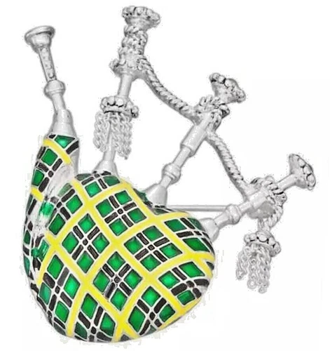 Napier Heart Shaped BagPipes Scottish Brooch Pin Enamel Silver Tone Tassels Move