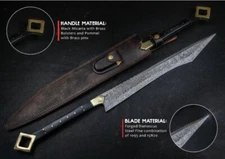 Handmade 27" Damascus Steel Viking Sword Combat Sword W/ Leather Sheath Limited