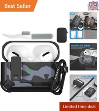 Airpods Pro Case Cover TPU Camo Black Heavy Duty Shockproof Secure Lock Carry