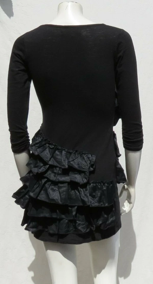 Mini Vestido de Flamenca STEVE MADDEN Negro Algodón Slub Jersey Seda Volantes Talla US S M Foto 2 de 4