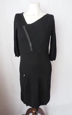 BCBG Maxazria Genie 100% Lambswool Sheath Sweater Dress Asymmetrical Zip Black S