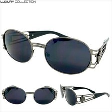 Mens Classic Retro Modern Hip Hop Style SUNGLASSES Oval Gunmetal Frame Dark Lens