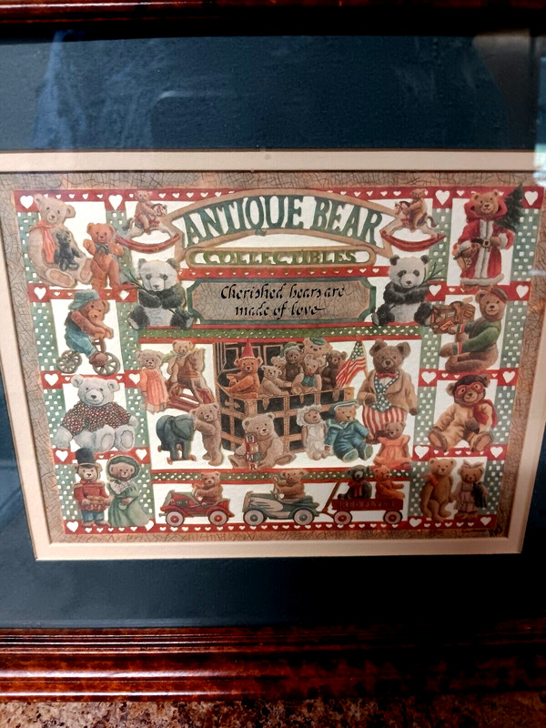  Antique Bear Collection Embroidery cross stitch art completed framed vintage