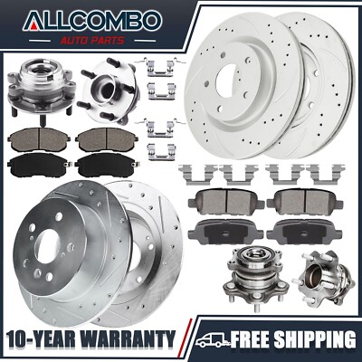 Front & Rear Wheel Bearing Hubs Drilled Brake Rotors Pads for 2007 - 2013 Altima