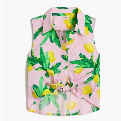 J Crew Crewcuts Girls' sleeveless tie-front button-up top Size 12