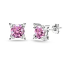 925 Silver Light Rose Studded Solitaire Stud Earrings with European Crystals