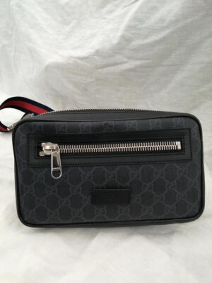 Auth GUCCI GG Supreme Belt Bag Web 474293 Bum Bag Black w/ Box F/S