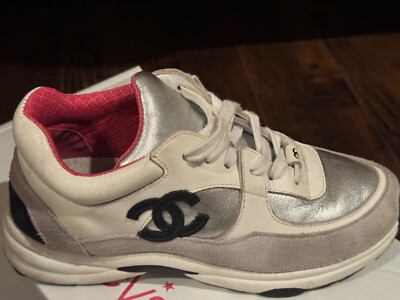 靴 CHANEL 37 CHANEL Fabric Laminated Calfskin Stretch CC Womens Sneakers