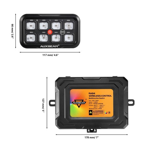 AUXBEAM RA84 12-24V 8 Gang RGB Switch Panel Panel W/ Remote Control Kit Upgrade - Picture 10 of 12