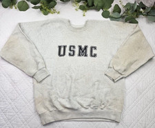 VTG USMC Military Santee Gray Print Pullover Raglan Sweater Size L Made in USA