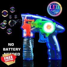 Bubble Gun Shooter 6pc LED Wind Up No Batteries Bubble Toy