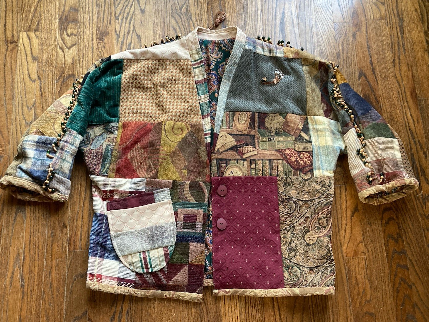 VTG Handmade Quilt Jacket Patchwork Boho Embellis… - image 1