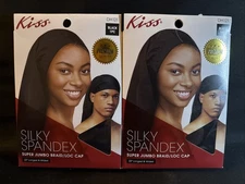 Lot Of 2- KISS Spandex Braid Loc Cap Super Jumbo Comfortable Stretchy Mark Black