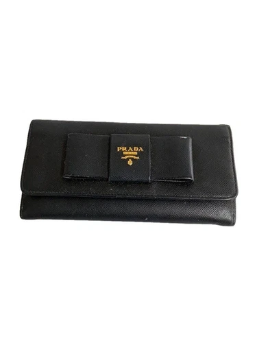 Portefeuille long uni noir PRADA pour femme occasion