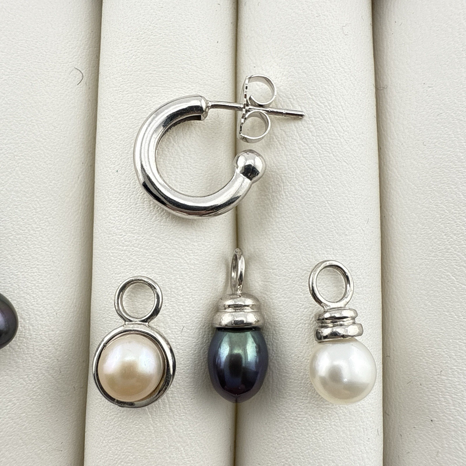 Honora Pearl Earrings Interchangeable 3 Charms Hoop Sterling Silver Dangle Drop