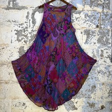 Windhorse Patchwork Dress Multicolor Excellent Boho Handkerchief Hem Women's M