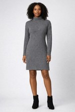 Halogen Ribbed Funnel Neck Sweater Dress Merino Wool Blend Academia Minimalist