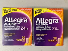 2 Allegra 24 Hr Allergy Tablets 180mg 90x2 180 Tablets Exp 9/27 IMPERFECT BX