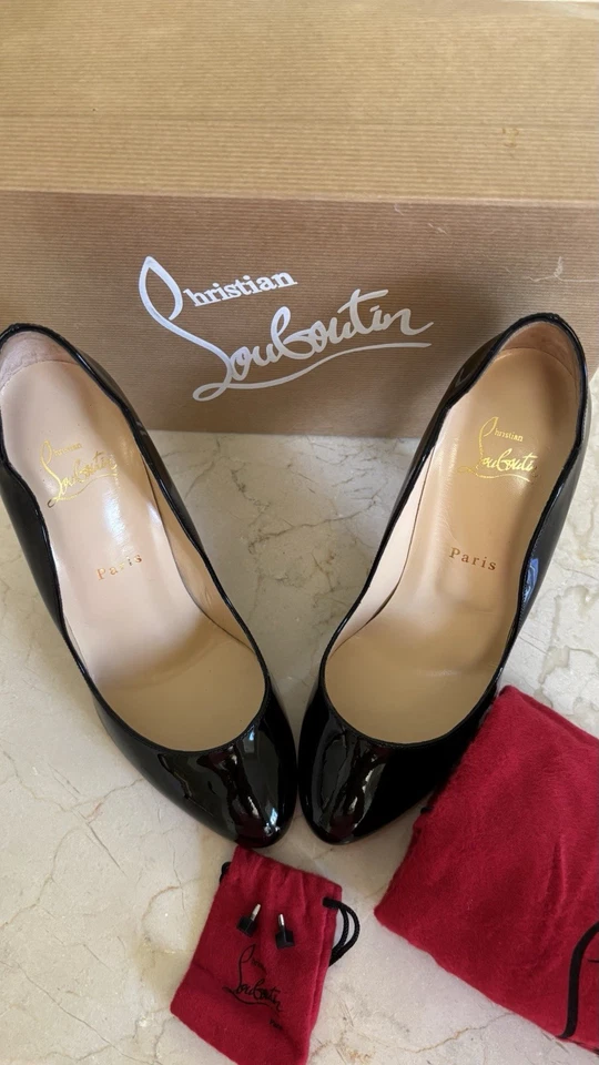 Christian Louboutin Nuevo en Caja Wawy Dolly 100 Negro Charol Tacones Ondulados Zapatos de salón 38.5 Foto 3 de 4