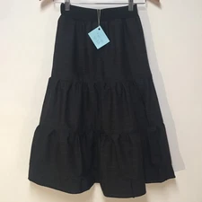 Skirt 100% Wool Girls M 8 Maxi Gray Stripe Ruffle Tiered Mom and Pop's Kids