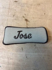 Vtg 70s JOSE Sew On Embroidered Clothing Jacket Uniform Name Patch BROWN