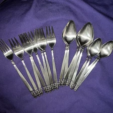 18 International Silver Norse Satin Stainless Steel Utensil Set 10 Spoon 8 Fork