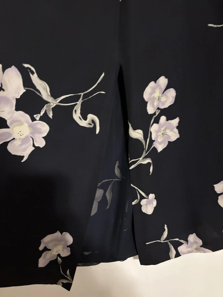 Falda Ann Taylor LOFT 8 Maxi Larga Seda Azul Floral Foto 2 de 4