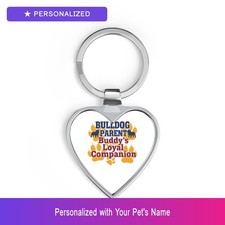 Custom Bulldog Pet Lover Keychain Personalized Name Heart Shaped Dog Owner
