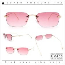 Retro Luxe Rimless Rectangle Metal Frame 90s Fashion Sunglasses