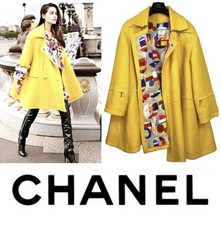 7K Chanel 2014 Yellow Tweed Coat 36 38 40 42 6 8 10 Jacket Logo Oversized M L XL