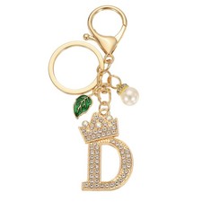 Bling Crown Initial Letter Keychain for Women Letter A-Z Key Chain Gold-D