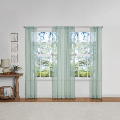 Mainstays Textured Clip Sheer Curtain Panels, Set of 4, Soft Sea, 28''W x 84''L