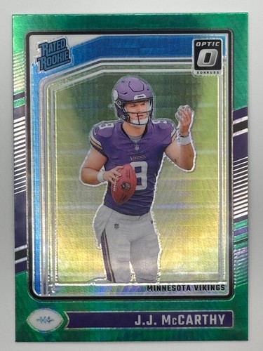 2024 Donruss Optic #235 J.J. McCarthy Green Hyper Prizm RC