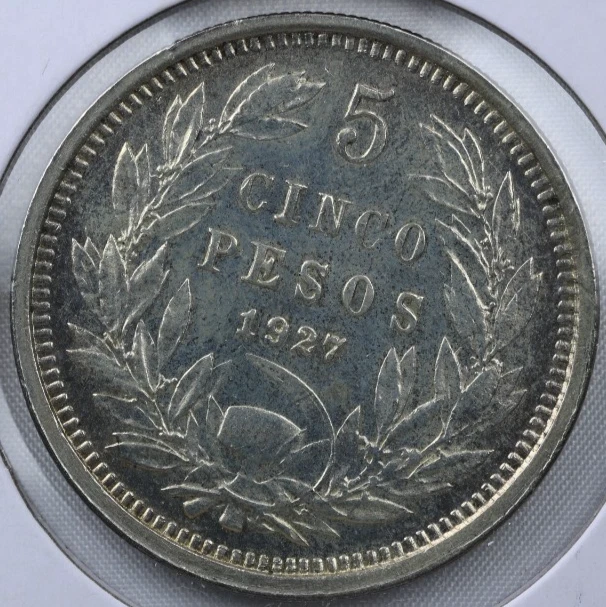 1927 Chile 5 Pesos Condor Km 173 Silver 0.999 Reeded - Image 4 of 4