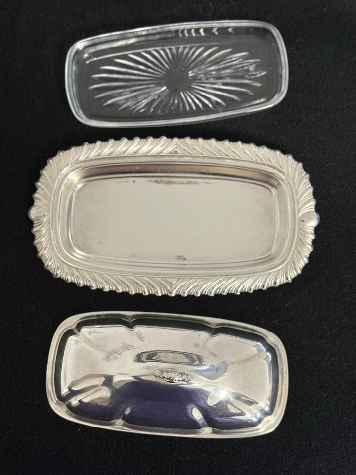 LANCASTER SILVER CO. de colección Plato de mantequilla cubierto con inserto de vidrio 3 piezas Foto 4 de 4